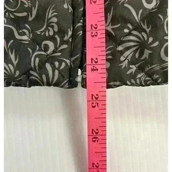 Jane Ashley Womens Small Quilted Vest Black & Taupe Paisley Lightweight Pockets - Picture 3 of 10